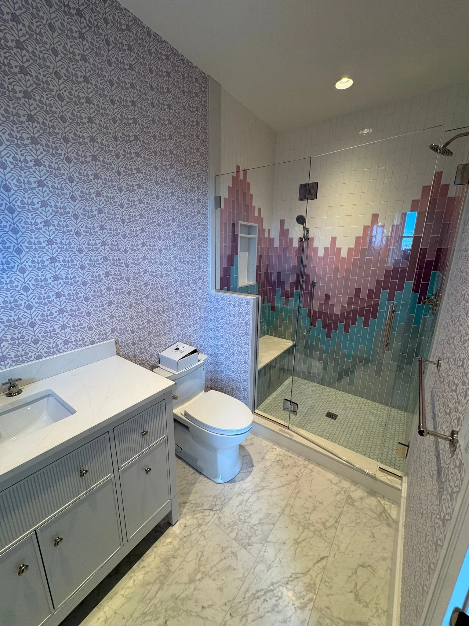 Bathroom vanity with marble countertop